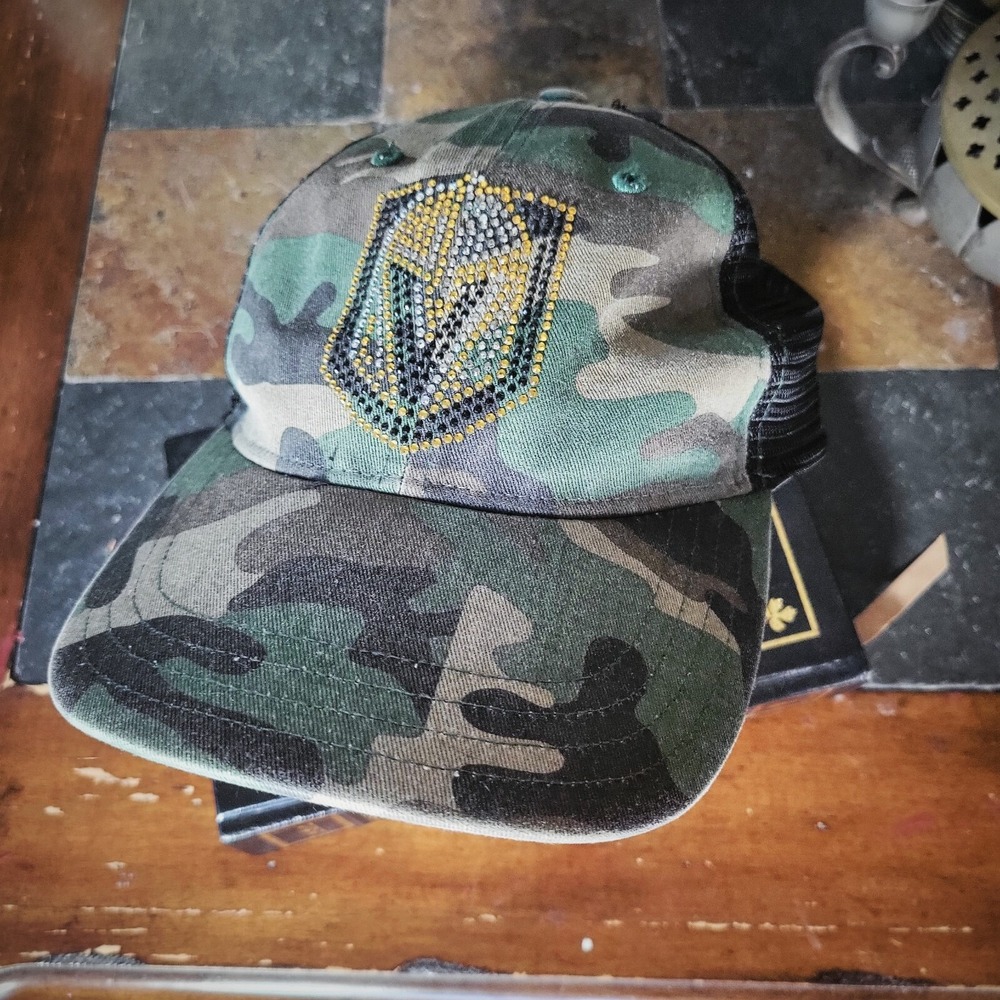 Trucker Hat Vegas Golden Knights Richardson Camo Swarovski Crystal Bling NHL Cap